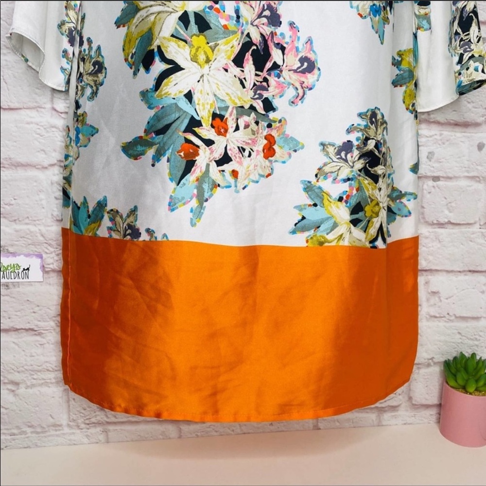 ZARA Color Block Floral 3/4 Sleeve Sheath Dress - Picture 3 of 5